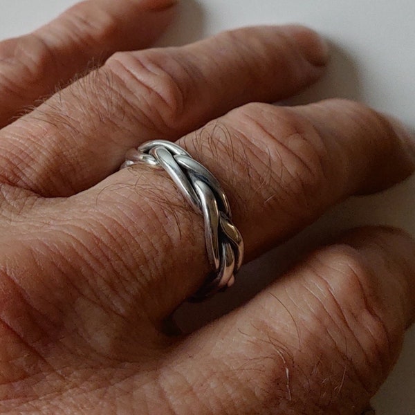 Braided Man or Thumb Silver ring, Thick Simple Braid in Silver. Big sizes handmade band.