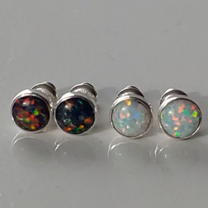 White opal studs, Black opal studs, 6MM Lab opal Silver studs with quality Closers. Every day colorful earrings. Stones set, no glue.