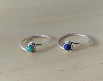 Silver turquoise ring, lapis lazuli ring, solitaire stackable ring. Minimalist dainty silver ring. handmade, stone set 4mm, not glued.
