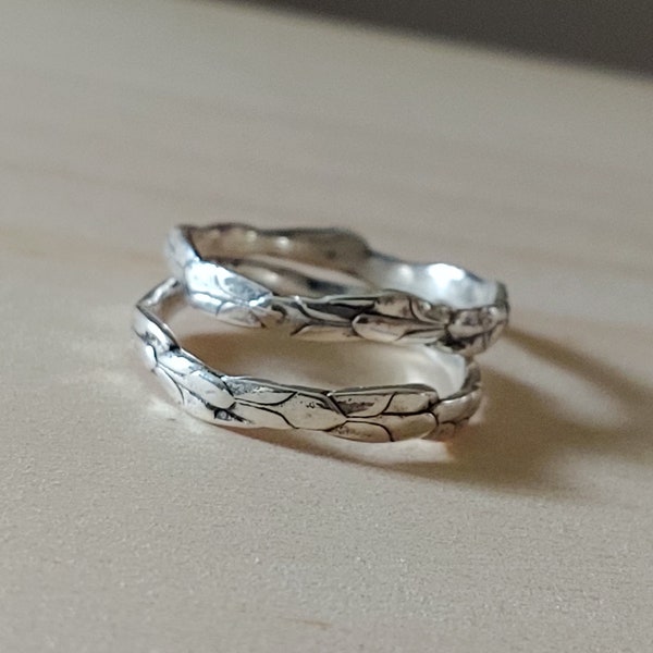 Cedar Branch fine silver ring, Dainty silver stackable nature ring. Not hooking, Mid finger band. Tree ring.