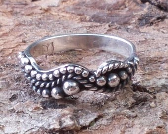 Wave silver ring, Dark gothic granulation ring, Handmade quality asymmetric ring, delicate ring,
