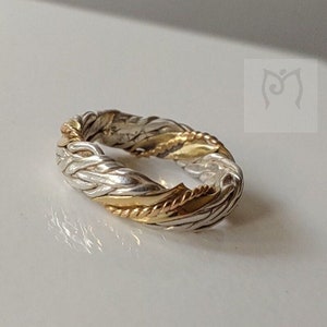18k solid Gold and silver Braided band. Unique silver and gold handmade ring, OOAK.