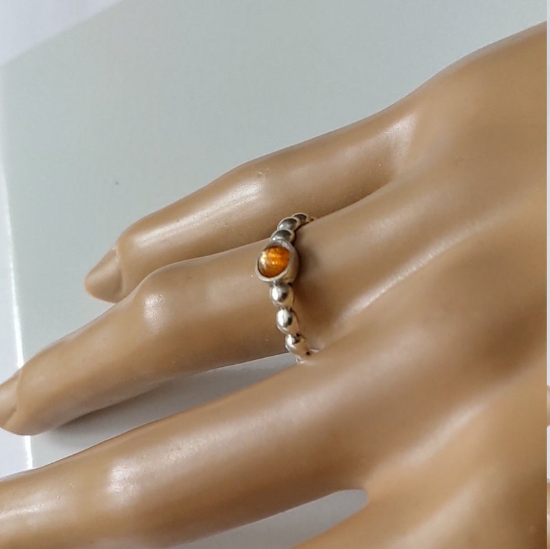 Sunstone dainty silver ring Delicate solitaire stackable ring with natural stone Half beaded all around. Natural Moonstone 4mm