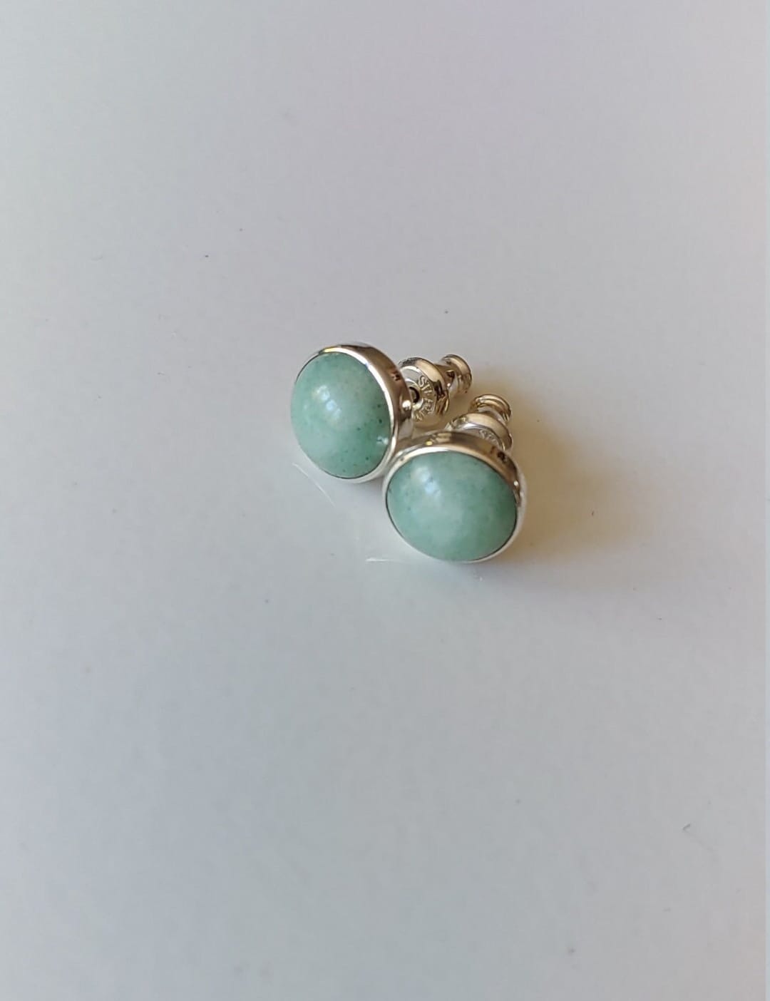 8mm Natural Light Green Jade Stud Earrings, Jade Stud Bezel Set, Not