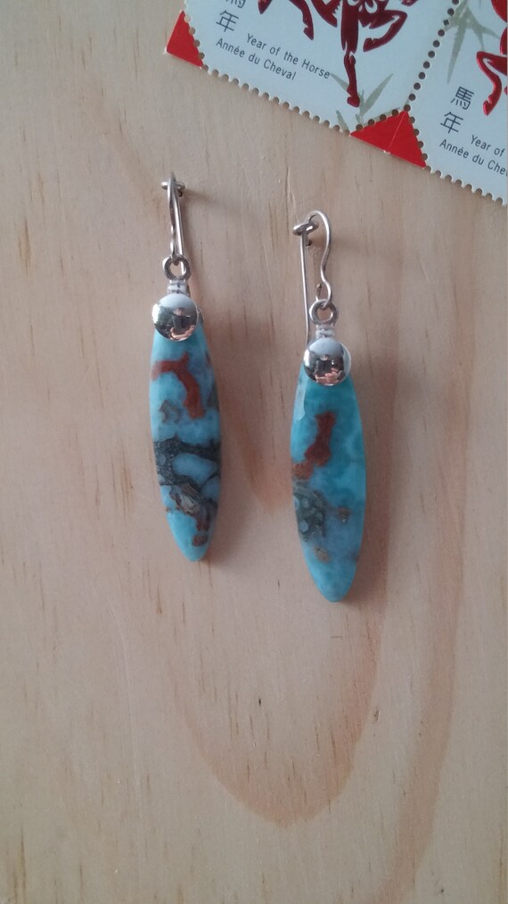 Long Larimar Earrings Genuine Blue Stones Handcut and Etsy