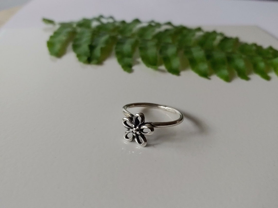 Cute Little Flower Ring Handmade in Silver, Exclusive Design Oxidized Silver With Spring Flower