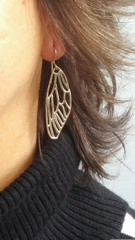 Cicada wings Exact Replica sterling silver earrings. Very light Dangling earrings handmade, Delicate nature earrings .