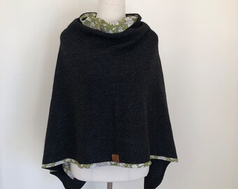 Women's lined wool poncho cape with myrtle timber buttons
