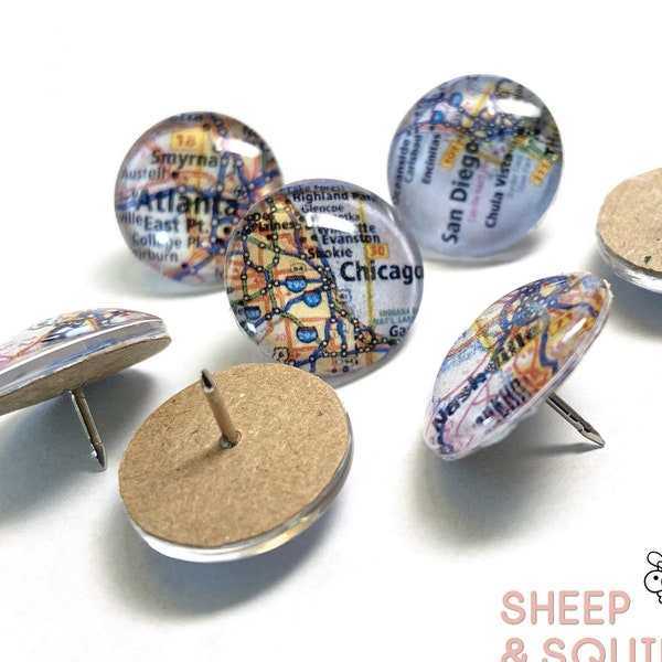 Custom Location Glass Dome Map Push Pin Tacks