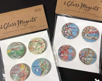 4 Glass Dome Map Magnets