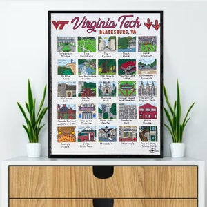 Virginia Tech  Hand Drawn Wall Art  - 11”x14” - PRINT | VT | Graduation | Minimalist | Hokies |Blacksburg VA