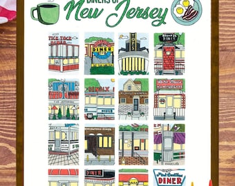New Jersey Diners Art Print: Hand-Drawn NJ Diner Map (11x14)