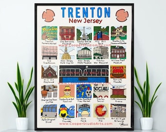 Trenton New Jersey Hand Drawn Wall Art - 11”x14” | PRINT | Trenton Art | NJ Art | Trenton | Minimalist