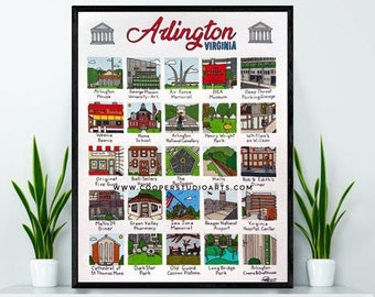 Arlington Virginia Hand Drawn Wall Art  - 11”x14” - PRINT | ARL | Wedding | Minimalist | Gift