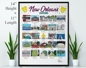 New Orleans Hand Drawn Art - PRINT - 11”x14” | Louisiana Art | LA Art | Nawlins Art | Southern Art | Wedding Gift | Minimalist Gift
