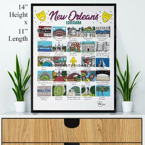 New Orleans Hand Drawn Art - PRINT - 11”x14” | Louisiana Art | LA Art | Nawlins Art | Southern Art | Wedding Gift | Minimalist Gift