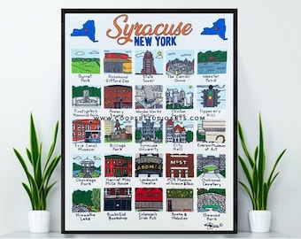 Syracuse New York Hand Drawn Wall Art - 11”x14” | PRINT | Syracuse Art | NY Art | 'Cuse | SU | Minimalist