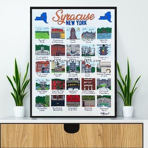 Syracuse New York Hand Drawn Wall Art - 11”x14” | PRINT | Syracuse Art | NY Art | 'Cuse | SU | Minimalist