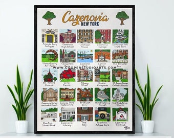 Cazenovia New York Hand Drawn Wall Art  - 11”x14” - PRINT | Caz | Wedding | Minimalist