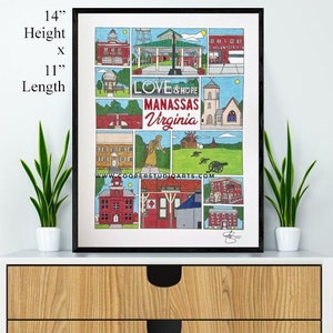 Manassas Virginia Hand Drawn Wall Art - 11”x14” - PRINT | Virginia Art | Wedding Gift | Minimalist | Historic Art | Historical