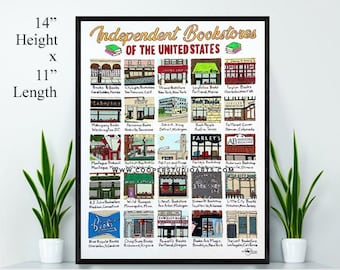 SO MANY BOOKSHOPS Art Print, Independent Bookstores Print of the U.S. Wall Art, Bookish Gifts, Bookworm, Bookseller, Reading Nook Wall Art