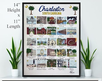 Charleston South Carolina Hand Drawn Wall Art - 11”x14” - PRINT | South Carolina Art | SC Art | South Cackalacky | Minimalist