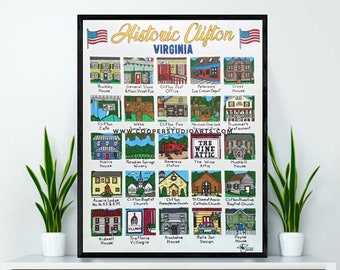 Historic Clifton Virginia - Hand Drawn 11"x14" PRINT | Virginia is for Lovers | Realtor Closing Gift | Housewarming Gift | VA