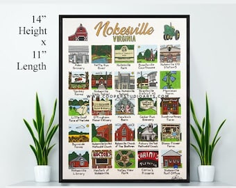 Nokesville Virginia Hand Drawn Wall Art  - 11”x14” - PRINT | Brentsville | Wedding | Minimalist | Virginia Art