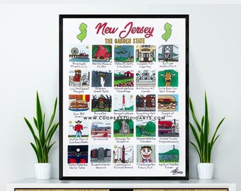 New Jersey Hand Drawn Wall Art  - 11”x14” - PRINT | Wedding | Minimalist | Gift