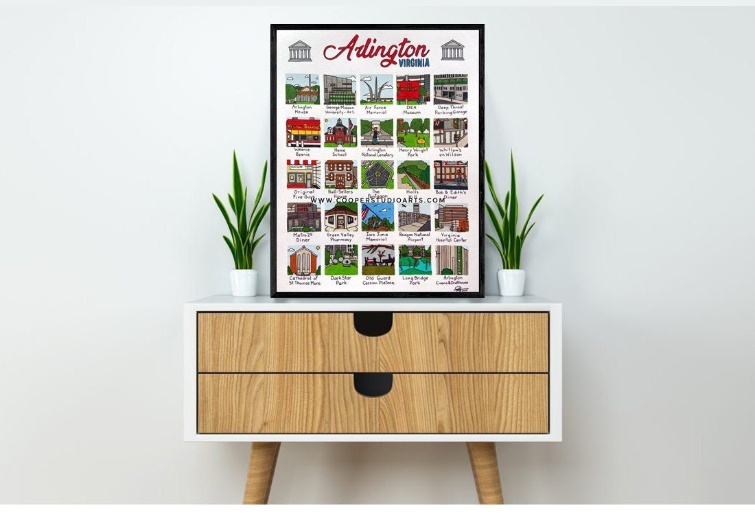 Arlington Virginia Hand Drawn Wall Art  - 11”x14” - PRINT | ARL | Wedding | Minimalist | Gift