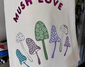 Bag for life, Cotton Shopping Bag, Mushrooms, Valentine Gift, Handmade Canvas Tote Bag, Lover, Shrooms, Grocery Tote Bag, Humourous Gift Her