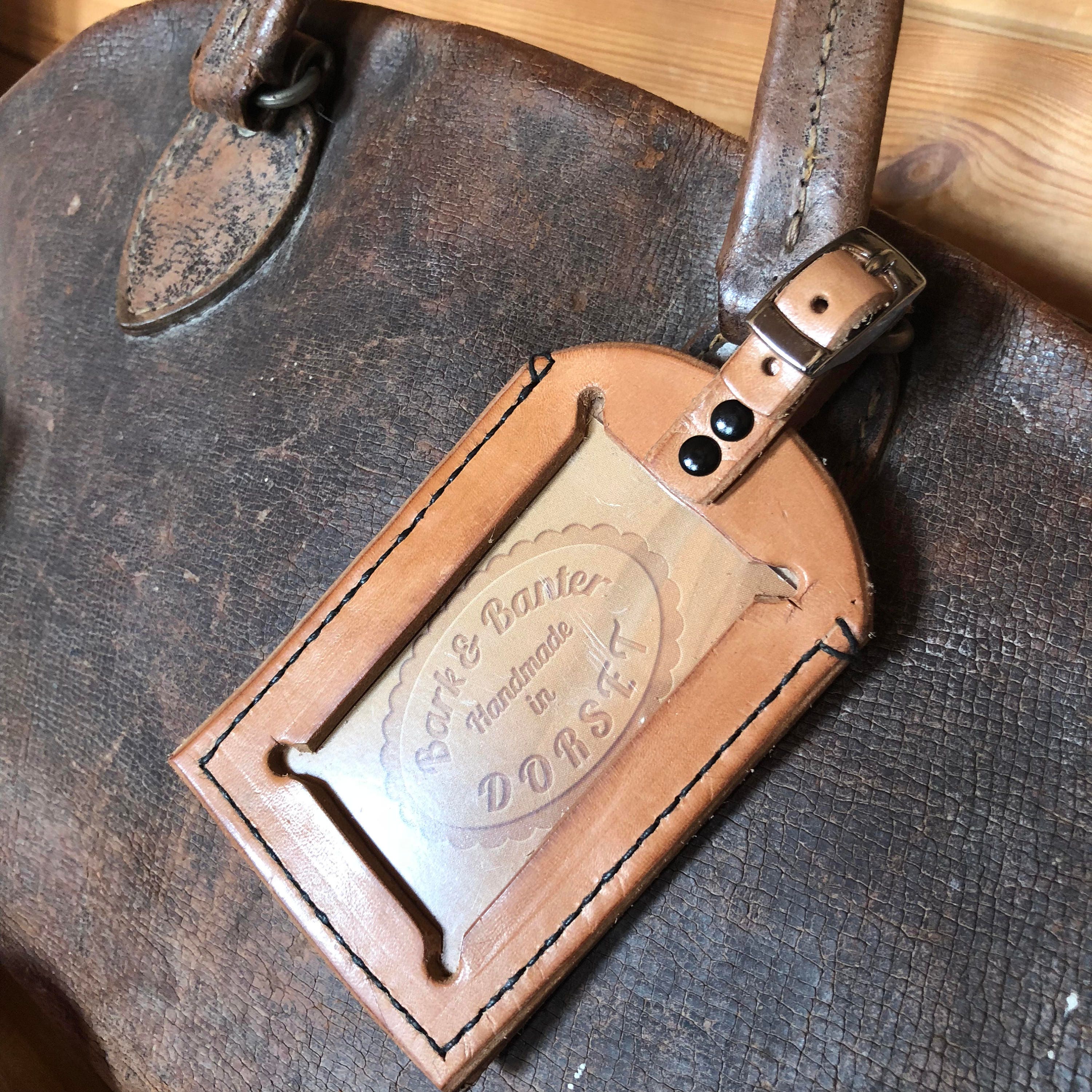 Personalised leather luggage labels