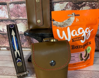 Handmade Leather Dog Treat Pouch, Clip-on Poop Bag Holder