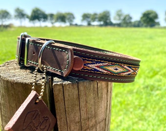 Handmade Brown Leather Dog Collar | Tribal Design