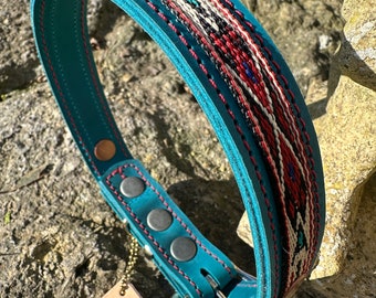 Leather Dog Collar|Handmade Dog Collar|Distressed Leather Collar|Leather Collar for Dog|Native American Dog Collar|Blue Leather Dog Collar