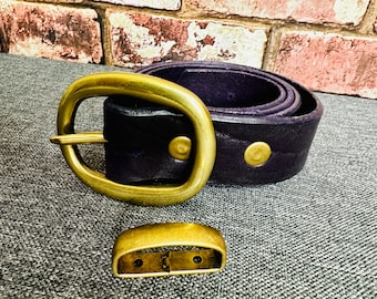 Leather Ladies Belt, Veg Tan Leather Belt,Leather Belt for Ladies, Purple Leather Belt, Brass Buckle Belt, Vintage Brass Buckles