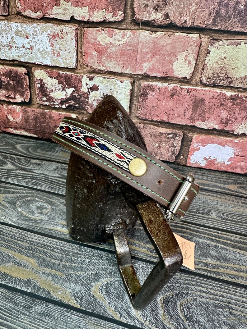 Brown Leather Dog Collar, Leather Collar dog, Distressed Leather, Tribal, Native American Dog Collar, Collars for Dogs, Collar flat buckle image 7