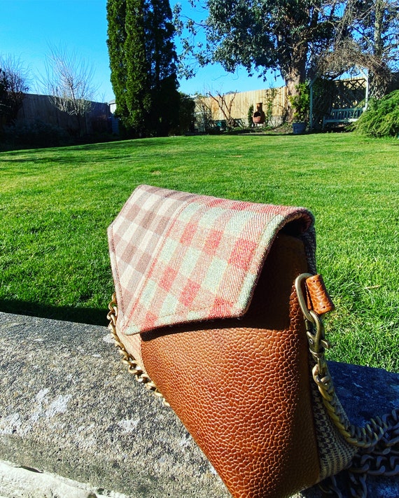 Ladies Evening Bag Leather Wool Small Bag Over Shoulder Bag Country Tweed Handbag Brown Leather Bag Leather Purse Scotch Wool Bags Etsy