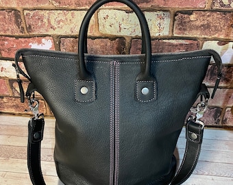 Black Leather Bag, Leather Shoulder Bag, Womans Handbag, Handmade Leather Bag, Top Handle Bag, Large Ladies Leather Bag, Leather Gift