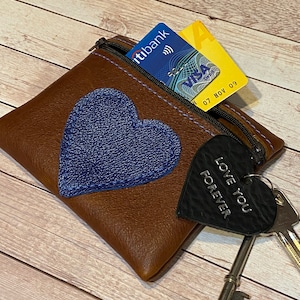 Borsa con moneta in pelle, cuori, busta di monete, regalo di San Valentino, borsa cambio, borsa in pelle marrone, borsa cambio pelle, terzo anniversario