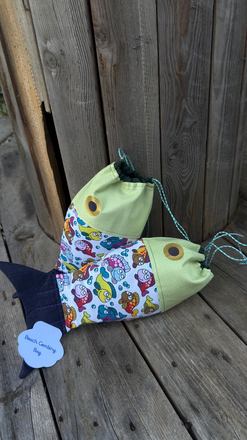 Fish Drawstring Bag Handmade Fish Drawstring Bag, Seashell Collecting Pouch - Etsy
