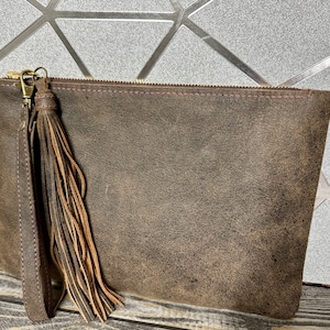 Leather Bag/Leather Clutch Bag/Brown Leather Handbag/Tan Leather Bag/Clutch Bag/ Leather Wristlet Purse/Clutch Bag with Strap/ Tasseled Bag