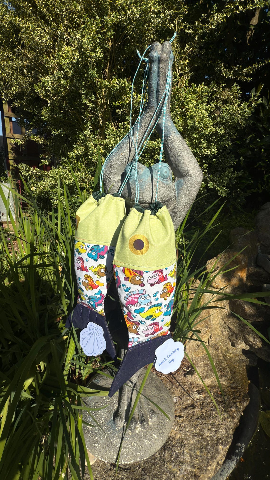 Fish Drawstring Bag Handmade Fish Drawstring Bag, Seashell Collecting Pouch - Etsy