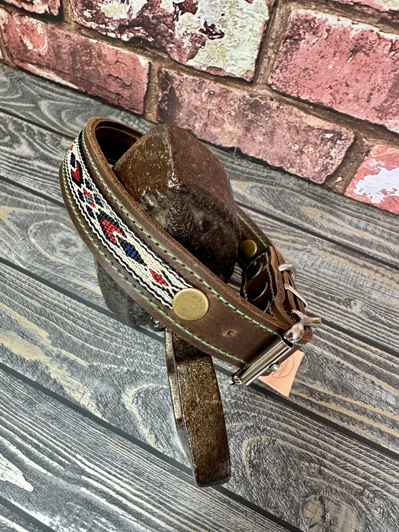 Brown Leather Dog Collar, Leather Collar dog, Distressed Leather, Tribal, Native American Dog Collar, Collars for Dogs, Collar flat buckle image 9