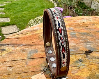 Brown Leather Dog Collar, Leather Collar dog, Distressed Leather, Tribal, Native American Dog Collar, Collars for Dogs, Collar flat buckle