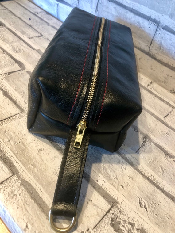 Black Leather Dopp Kit, Men's Leather Wash Bag