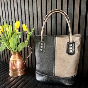 Black & Gold Leather Bag, Ladies Bag, Shoulder Bags, Black Leather Bucket Bag, Hobo Bag, Handmade Bags, Ziptop Bag, Leather Anniversary Gift
