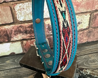 Leather Dog Collar|Handmade Dog Collar|Distressed Leather Collar|Leather Collar for Dog|Native American Dog Collar|Blue Leather Dog Collar