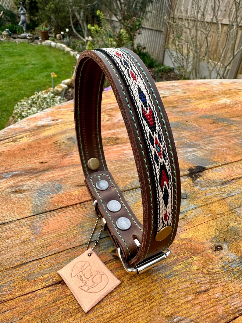 Brown Leather Dog Collar, Leather Collar dog, Distressed Leather, Tribal, Native American Dog Collar, Collars for Dogs, Collar flat buckle image 5