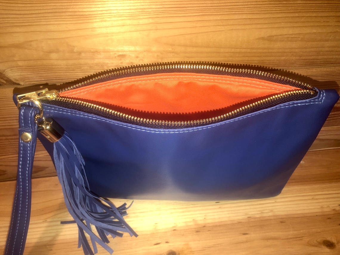 cobalt blue satin clutch bag